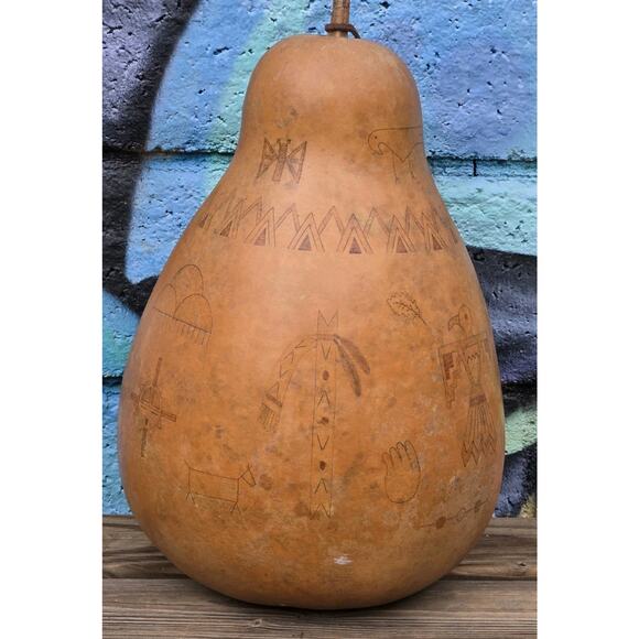 Native American Hand Etched Gourd Signed Southwest Art Design 1988 15"x8½" EUC - Picture 12 of 16